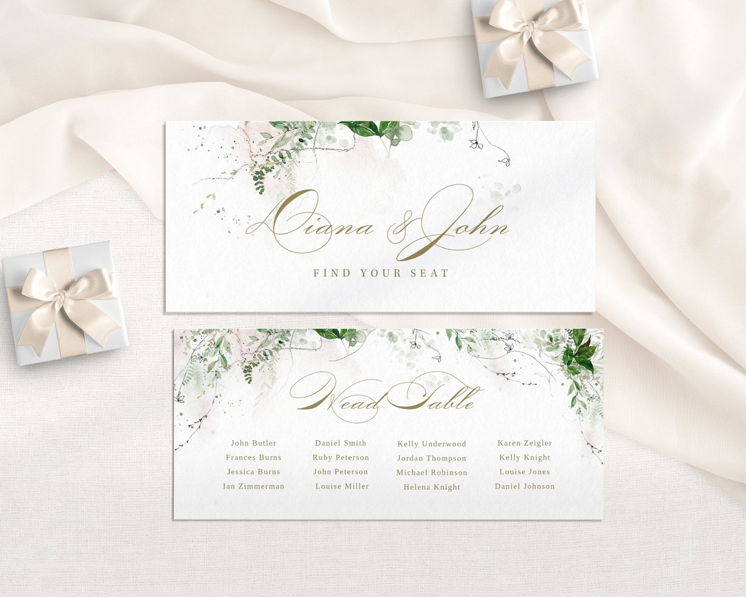 Head Table Seating Chart Template 4x9, Rustic Greenery, Instant Edit