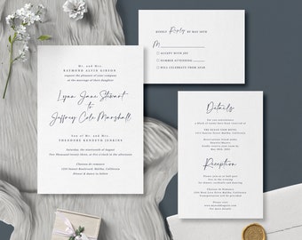 Script Wedding Invitation Template, 3 Piece Suite, Instant Edit and Download - S005B