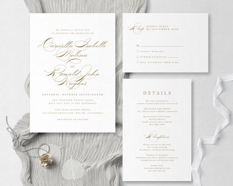 Calligraphy Wedding Invitation Suite Template For in Classic Style, Digital Download S006B image 7