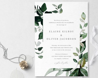 Elegant Greenery Wedding Invitation Template DIY Printable Templett #FL95F Wedding Invite Set Edit Yourself Editable Digital Download