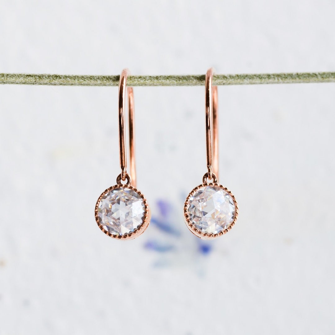 Rosalind | Rose Cut Moissanite Hook Earrings | Ready to Ship - Etsy