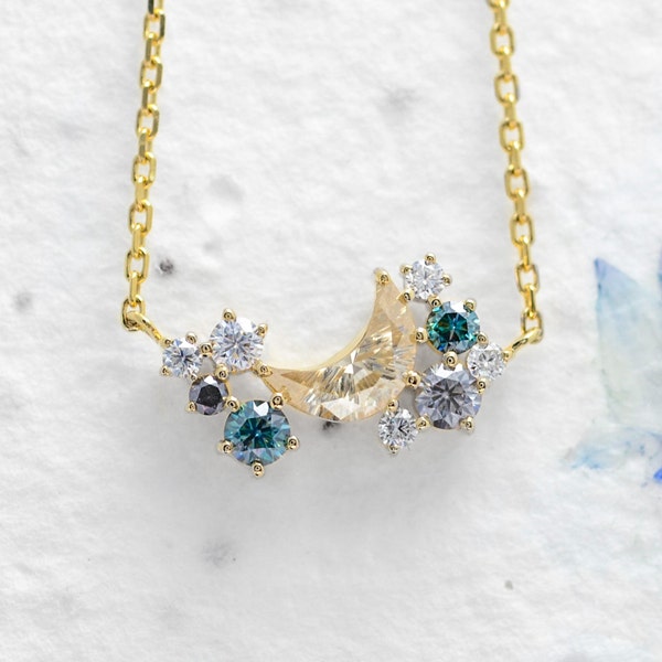 Chandra | Crescent Cut Moissanite Cluster Necklace