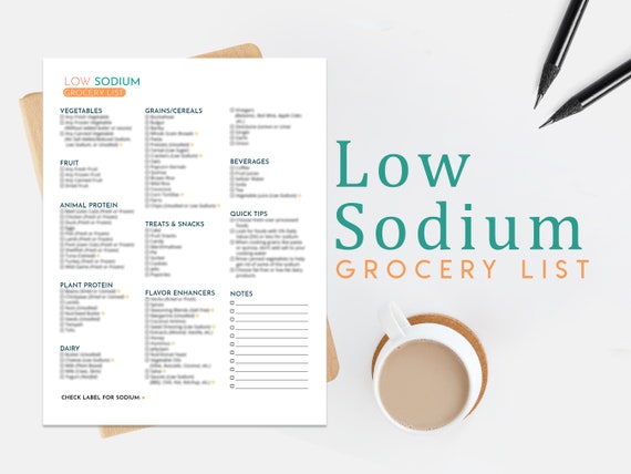 Low Sodium Diet Grocery List A4 &amp; US Letter Printable PDF - Etsy