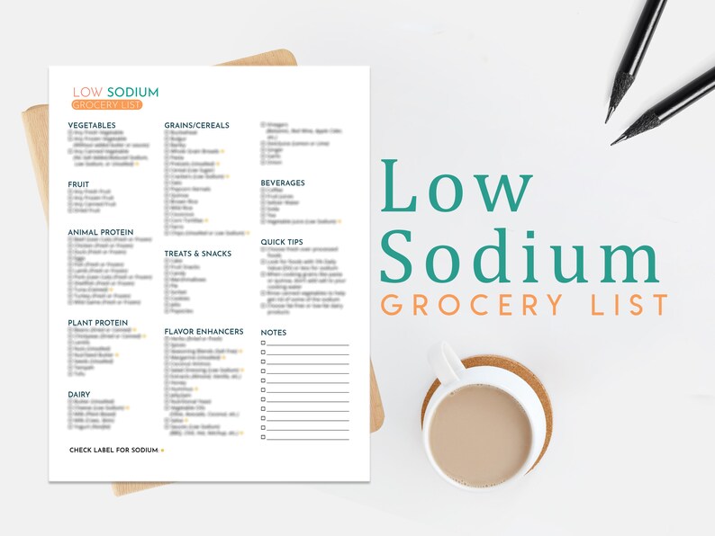 Low Sodium Diet Grocery List A4 &amp; US Letter Printable PDF - Etsy