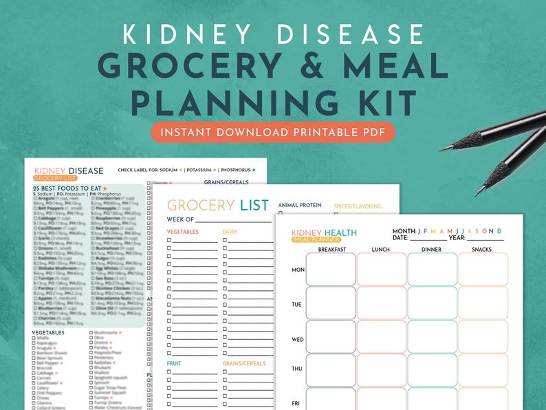 Kidney Disease Grocery & Meal Planning Kit Printable PDF Etsy