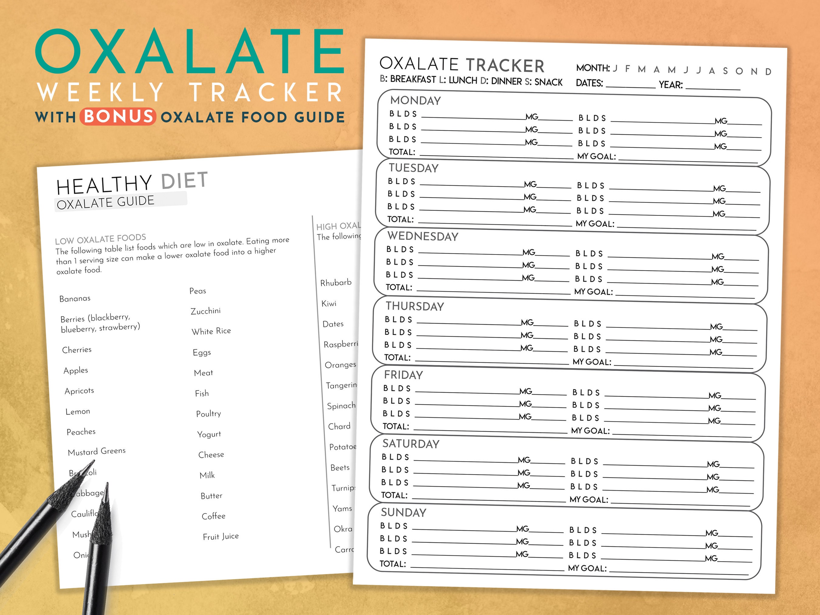 Oxalate Weekly Tracker Low Oxalate Diet Printable - Etsy