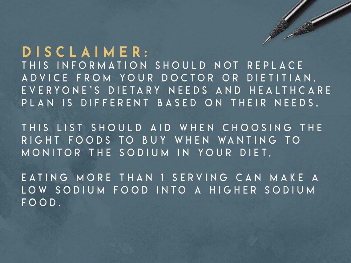 Low Sodium Diet Grocery List Weekly Tracker, Kidney Friendly Food List