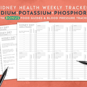 Wekelijkse trackerkit nierdieet | Afdrukbare pdf van A4- en US Letter