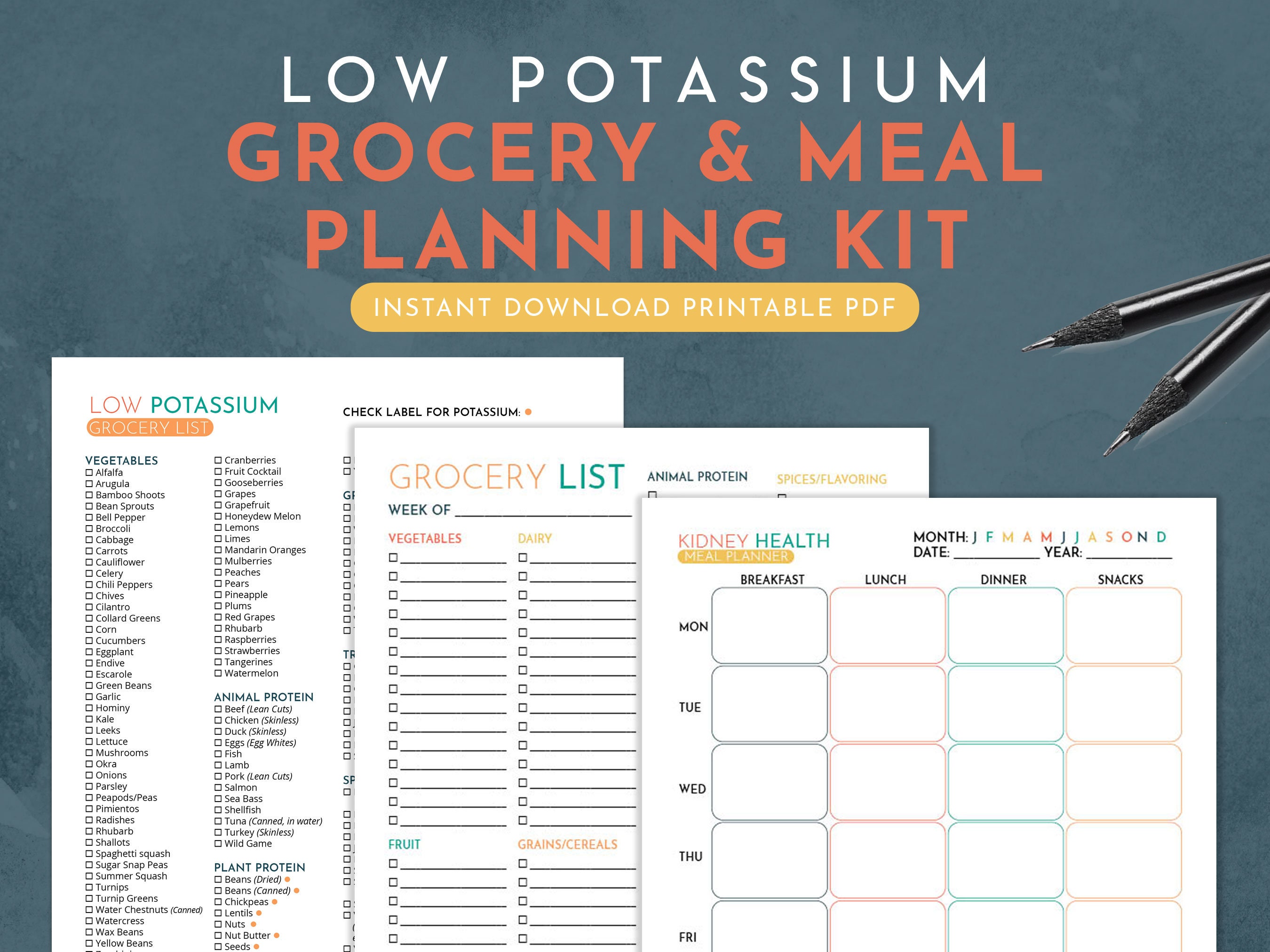 Low Potassium Diet Grocery Meal Planning Kit Printable Etsy