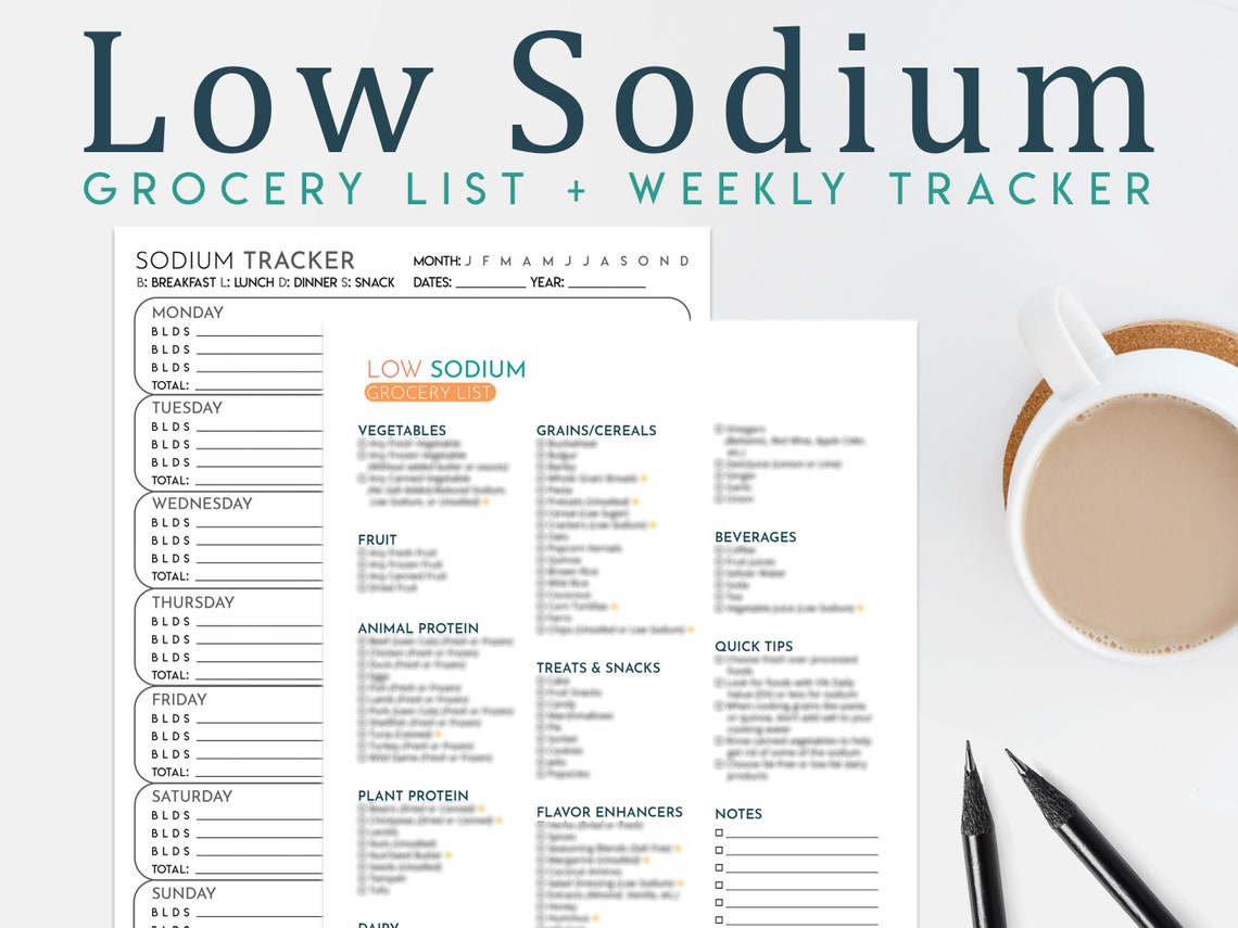 Low Sodium Diet Grocery List + Weekly Tracker, Kidney Friendly Food ...