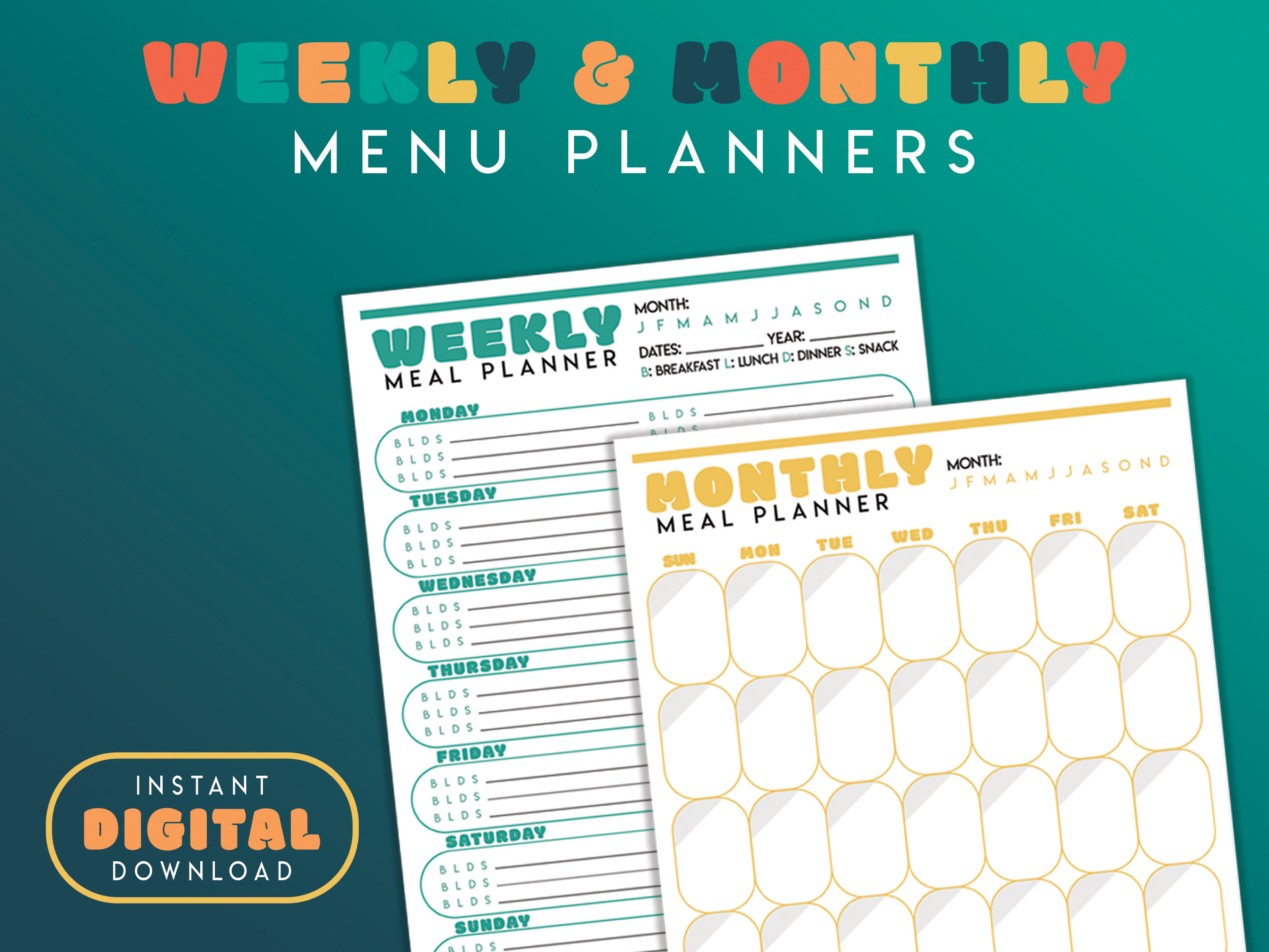 Meal & Menu Planner Kit | 8 Printable PDF - Etsy