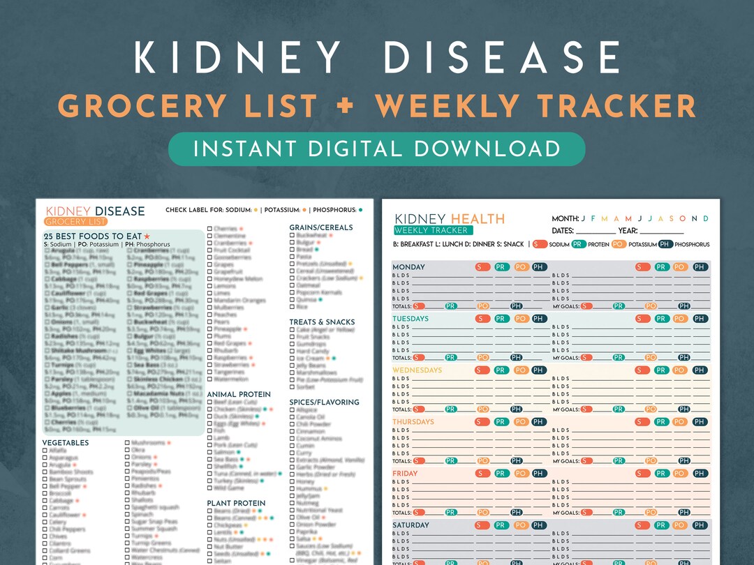 Kidney Disease Grocery List + Weekly Tracker, Kidney Friendly Food List ...
