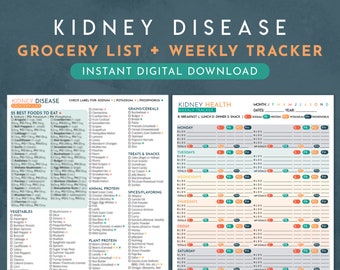 Kidney Disease Grocery List + Weekly Tracker | Track Protein, Potassium, Sodium, Phosphorus | A4 & US Letter Printable PDF