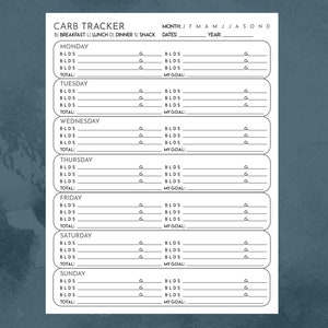 Carb Weekly Tracker Digital Download Printable Healthy - Etsy