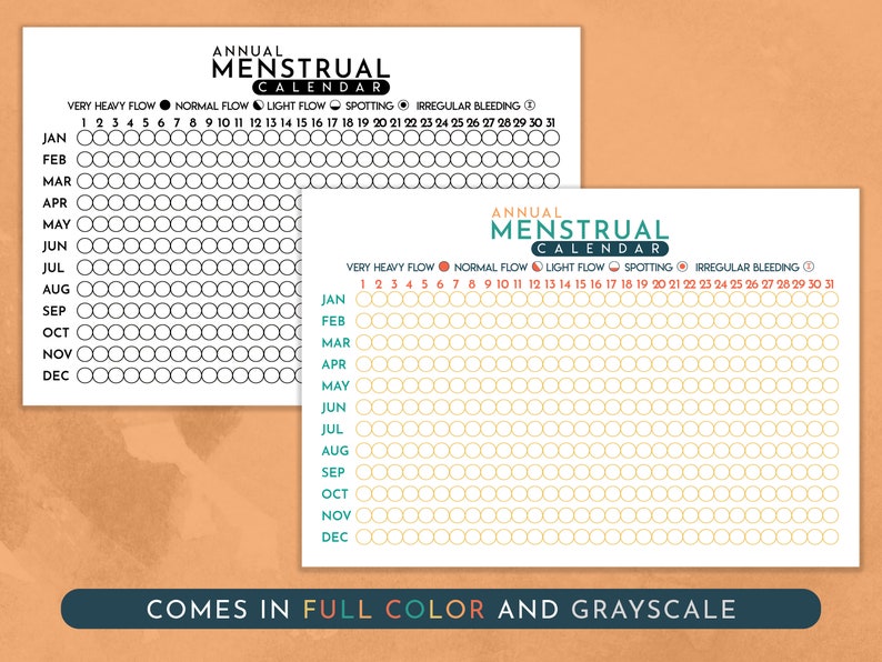 Menstrual Cycle Tracker | Annual Calendar Printable - Etsy