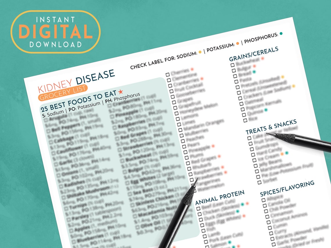 Kidney Disease Grocery List + Weekly Tracker, Kidney Friendly Food List ...