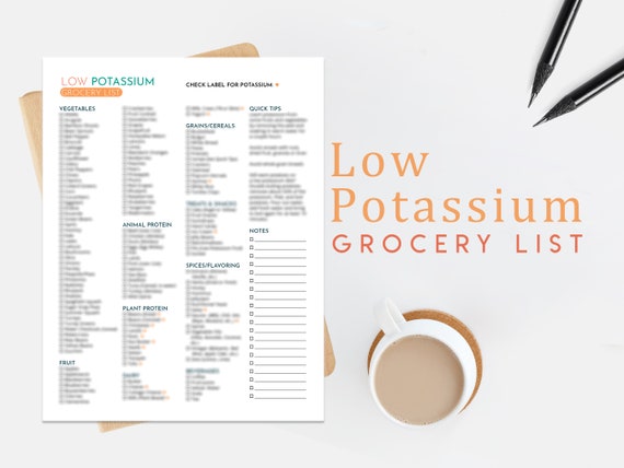 Low Potassium Diet Grocery List A4 &amp; US Letter Printable PDF - Etsy