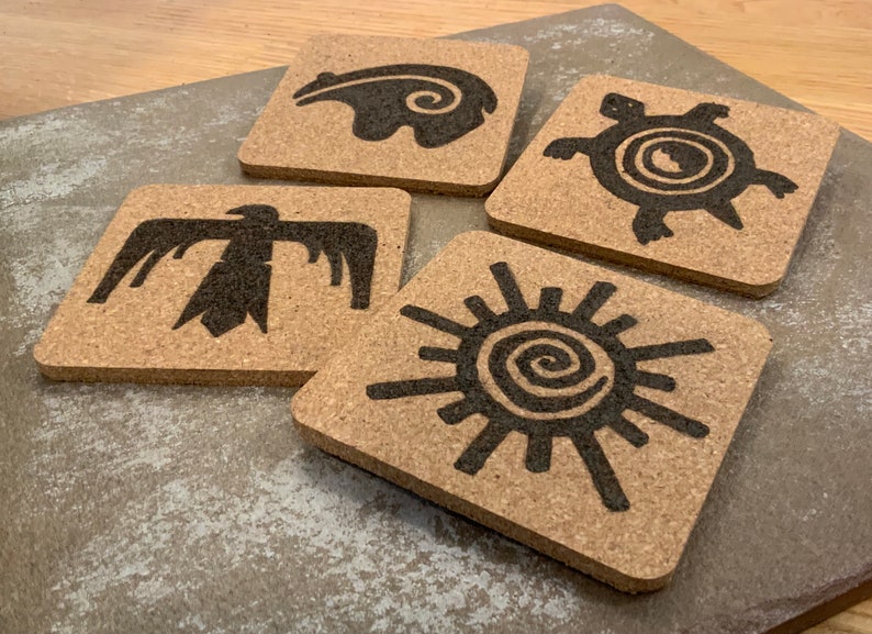 Square Native American Symbols Cork Coasters Etsy