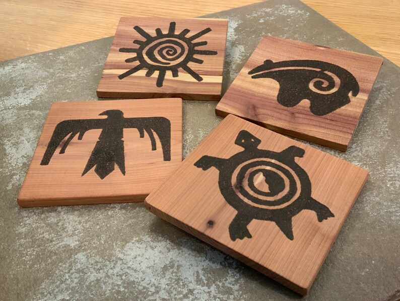 Square Native American Symbols Coasters Etsy