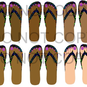 Flip-Flop with stars, 6 Skin Tones, No Show Socks, PNG JPG Sublimation Files