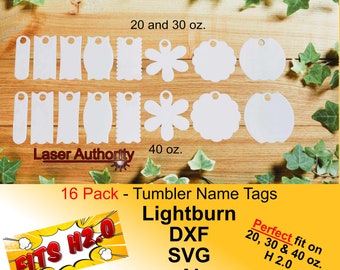 16er Pack Tumbler Namensschild SVG Schnittdatei, 20, 30 und 40 Unzen Lasergravur und Schneidedatei, sofortiger Download