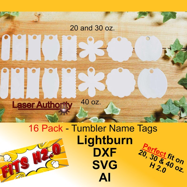 16-Pack of Tumbler Name Tag SVG Cut File, 20, 30, and 40oz Laser Engraving and Cutting File, Instant Download