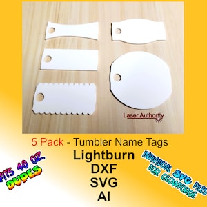 5-Pack of Tumbler Name Tag SVG Cut File, 40oz Laser Engraving and Cutting File, Instant Download