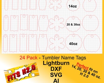 Namnetikett med SVG-motiv för glas: 24-pack laserfiler (digital nedladdning)