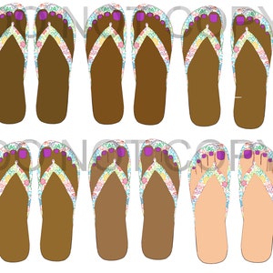 Flip-Flop Paisley, 6 Skin Tone No Show Socks, PNG JPG Sublimation Files