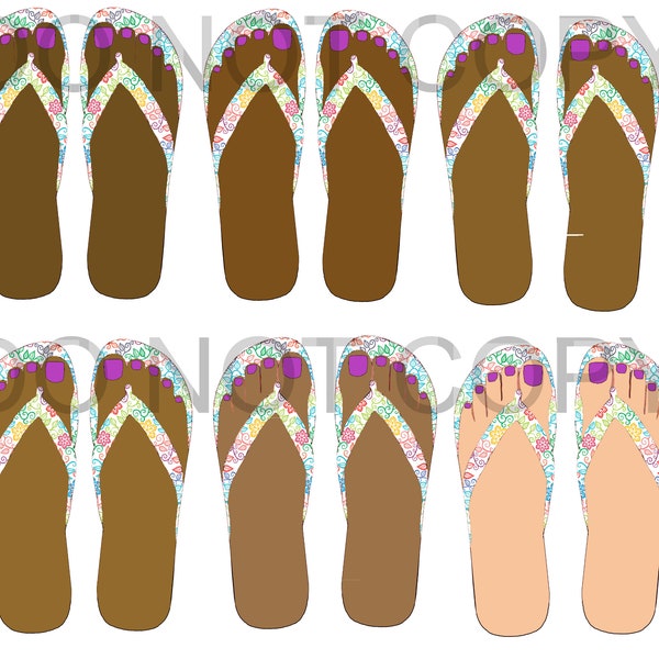 Flip-Flop Paisley, 6 Skin Tone No Show Socks, PNG JPG Sublimation Files