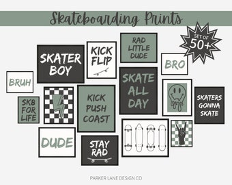 Skateboardtryck | Grönt | Set med 50+ tryck | Rad Little Dude | Skatare Gonna Skate | Kickflip | Sk8 For Life | Skateboard | Coolt |