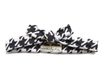 Catstooth Headband, Houndstooth Headband, Black and White, Top Knot Headband, Yoga Workout Headband, Skinny Headbands, Organic Headband