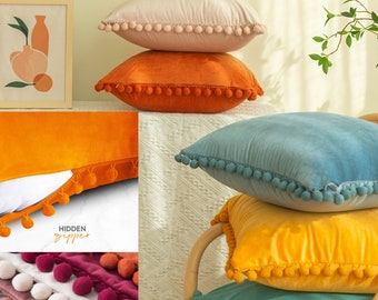 AREZY Samt Kissenbezüge 45x45 Home Decor Outdoor Pom Pom Dekorative Kissen Dekokissen Bezüge 18X18 Pack 2 UK