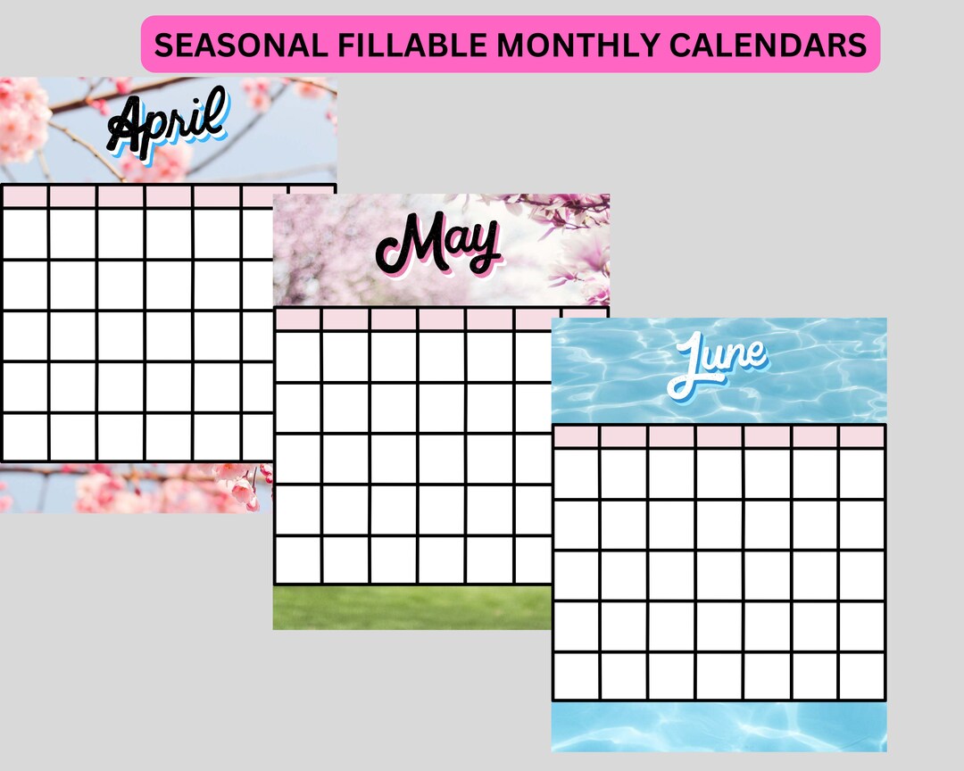 MONTHLY Printable Calendar Color Calendar PDF Undated - Etsy Canada