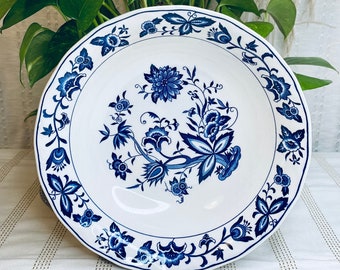 Vintage 1960s Ironstone Serving Bowl with Blue Bonnet Pattern, Made in Japan