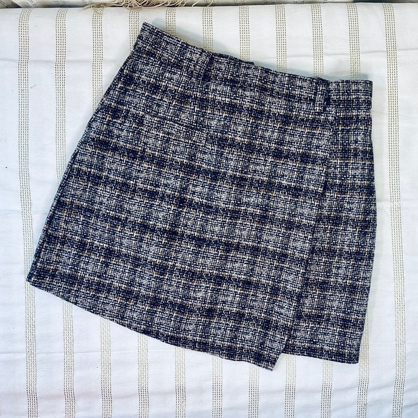 Vintage 90s Plaid Mini Skirt, Lined Wool Short Skirt