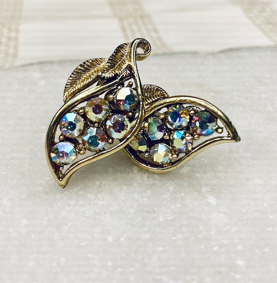 Vintage Gold Leaf Gemstone Earrings - image 1