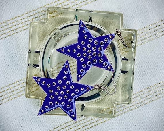 Vintage Large Metallic Purple Star 90s Style Dang… - image 7