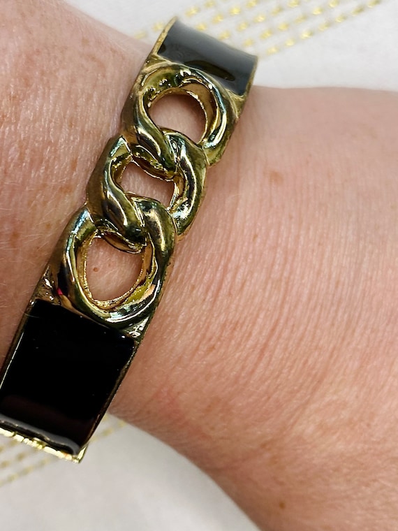 Vintage MidCentury Black & Gold Color Cuff Bracel… - image 6