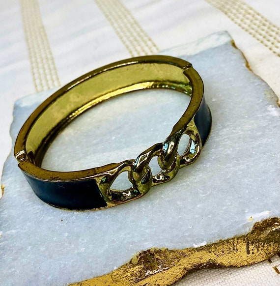Vintage MidCentury Black & Gold Color Cuff Bracel… - image 7