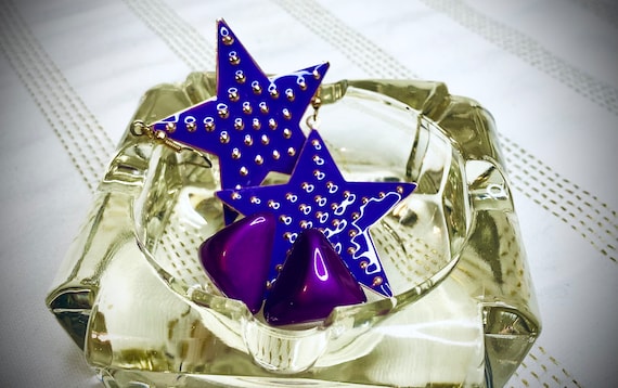 Vintage Large Metallic Purple Star 90s Style Dang… - image 2