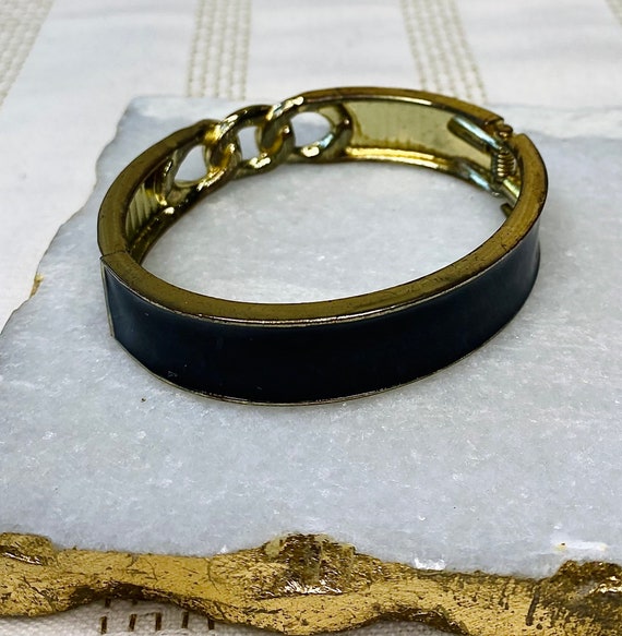 Vintage MidCentury Black & Gold Color Cuff Bracel… - image 2