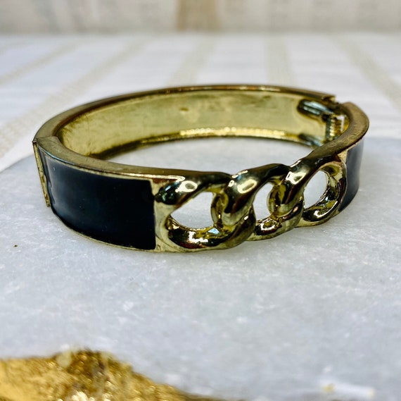 Vintage MidCentury Black & Gold Color Cuff Bracel… - image 1