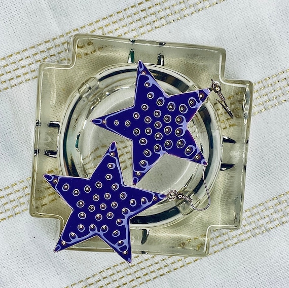 Vintage Large Metallic Purple Star 90s Style Dang… - image 1