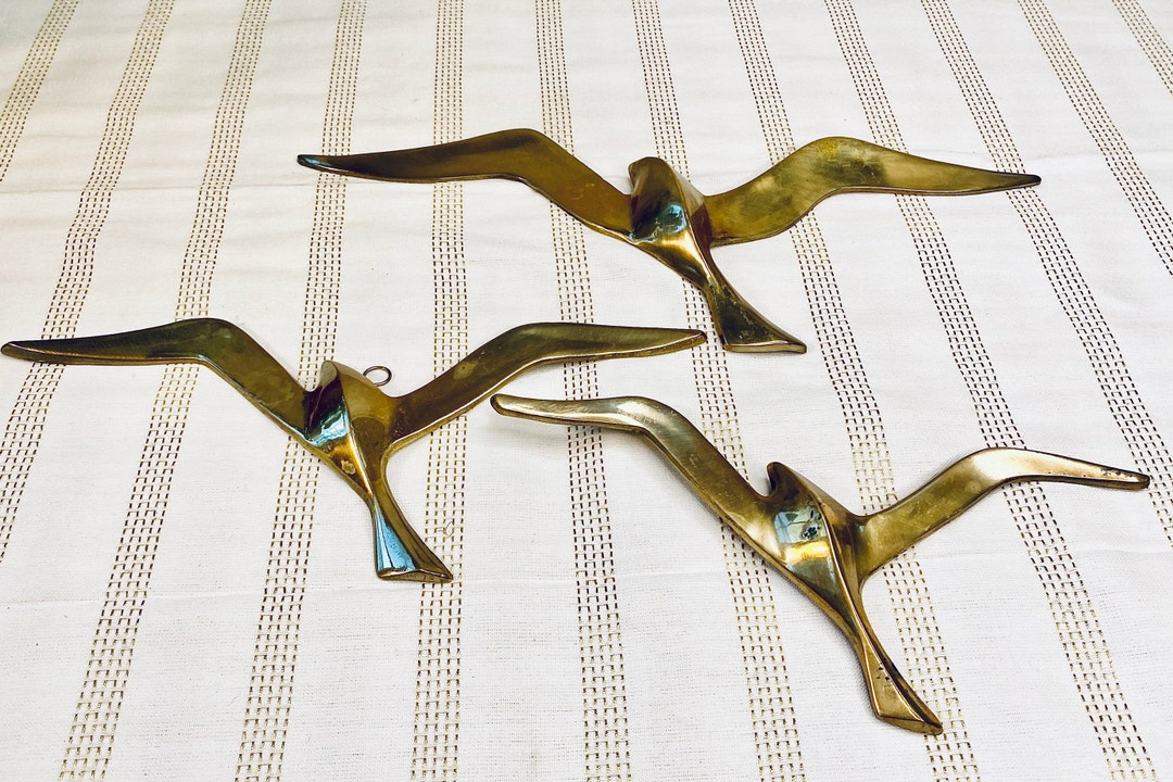 Vintage Brass Seagull Wall Decor Set of 3 Gold Metal Birds Etsy