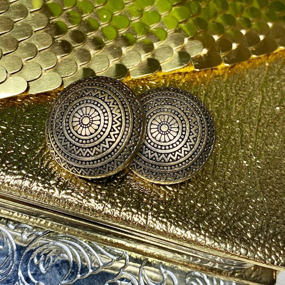 Vintage Large Art Deco Metallic Clip On Earrings,… - image 4