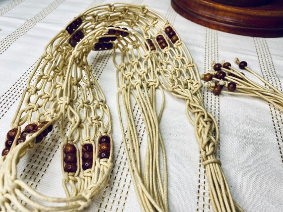 Vintage Braided Boho Belt with Beads, Beaded Hipp… - image 1