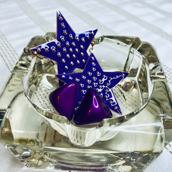 Vintage Large Metallic Purple Star 90s Style Dang… - image 5