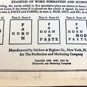 Vintage 1953 Scrabble Board Game, A Crossword Game, Selchow & Righter Co.