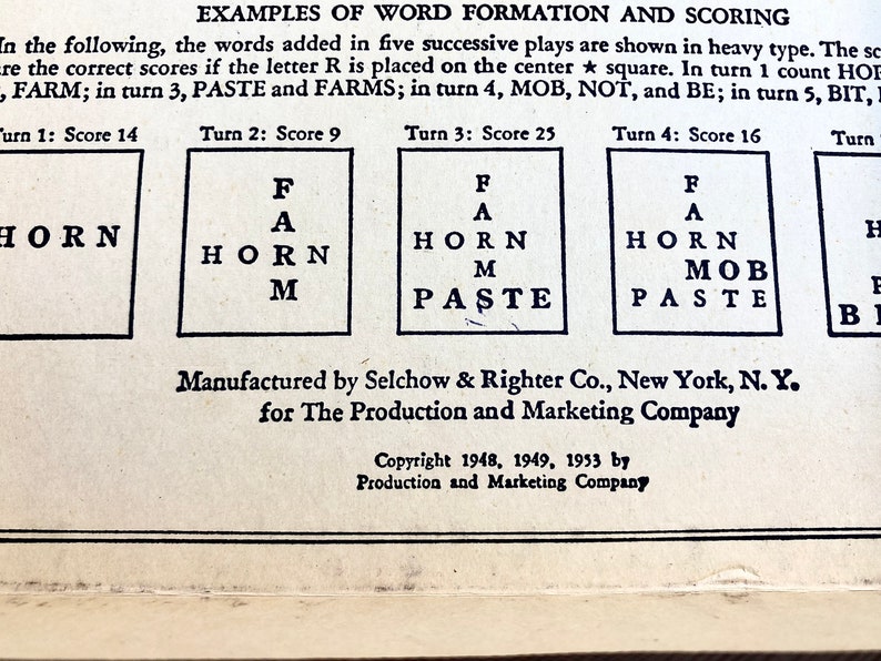 Vintage 1953 Scrabble Board Game, A Crossword Game, Selchow & Righter Co.